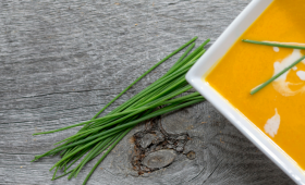 Butternut Squash Apple Soup is best served with a chive garnish